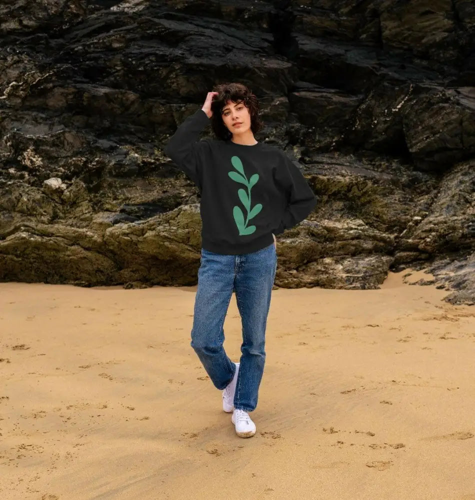 Black oversized floral jumper perfect for stylish casual wear and comfortable seasonal fashion.