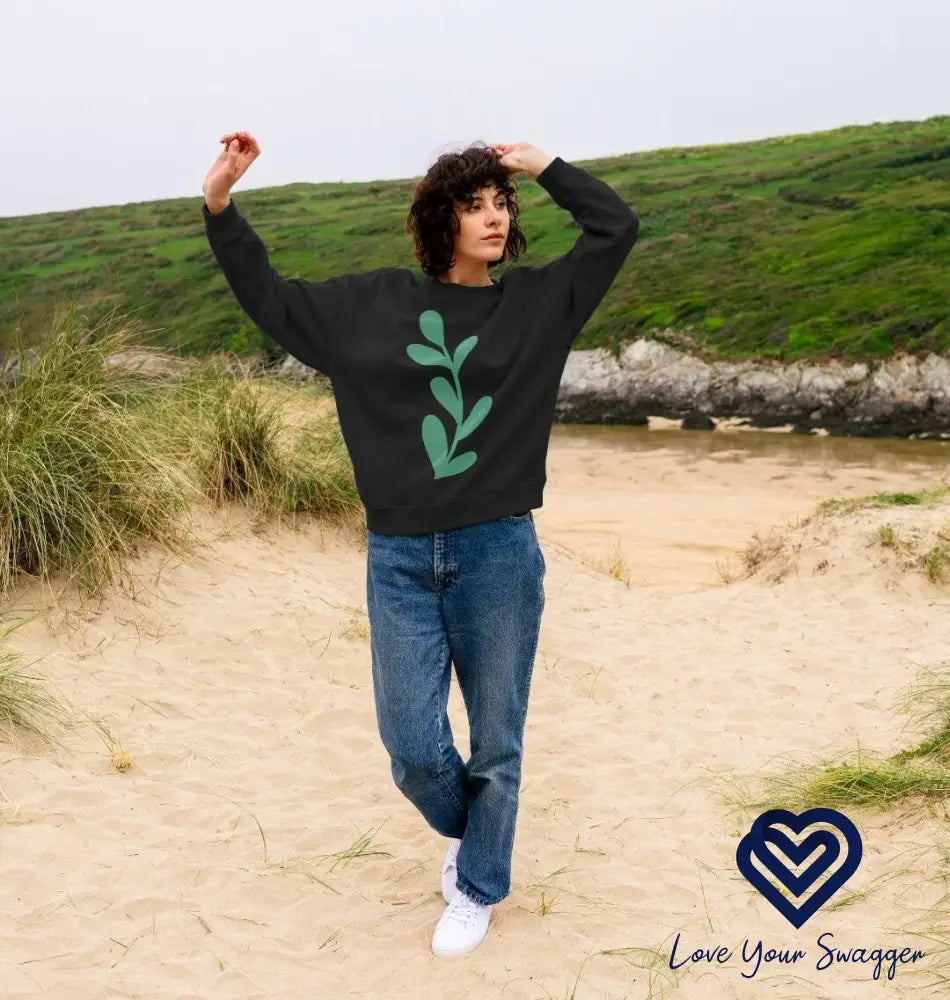 Black oversized floral jumper perfect for stylish casual wear and comfortable seasonal fashion.