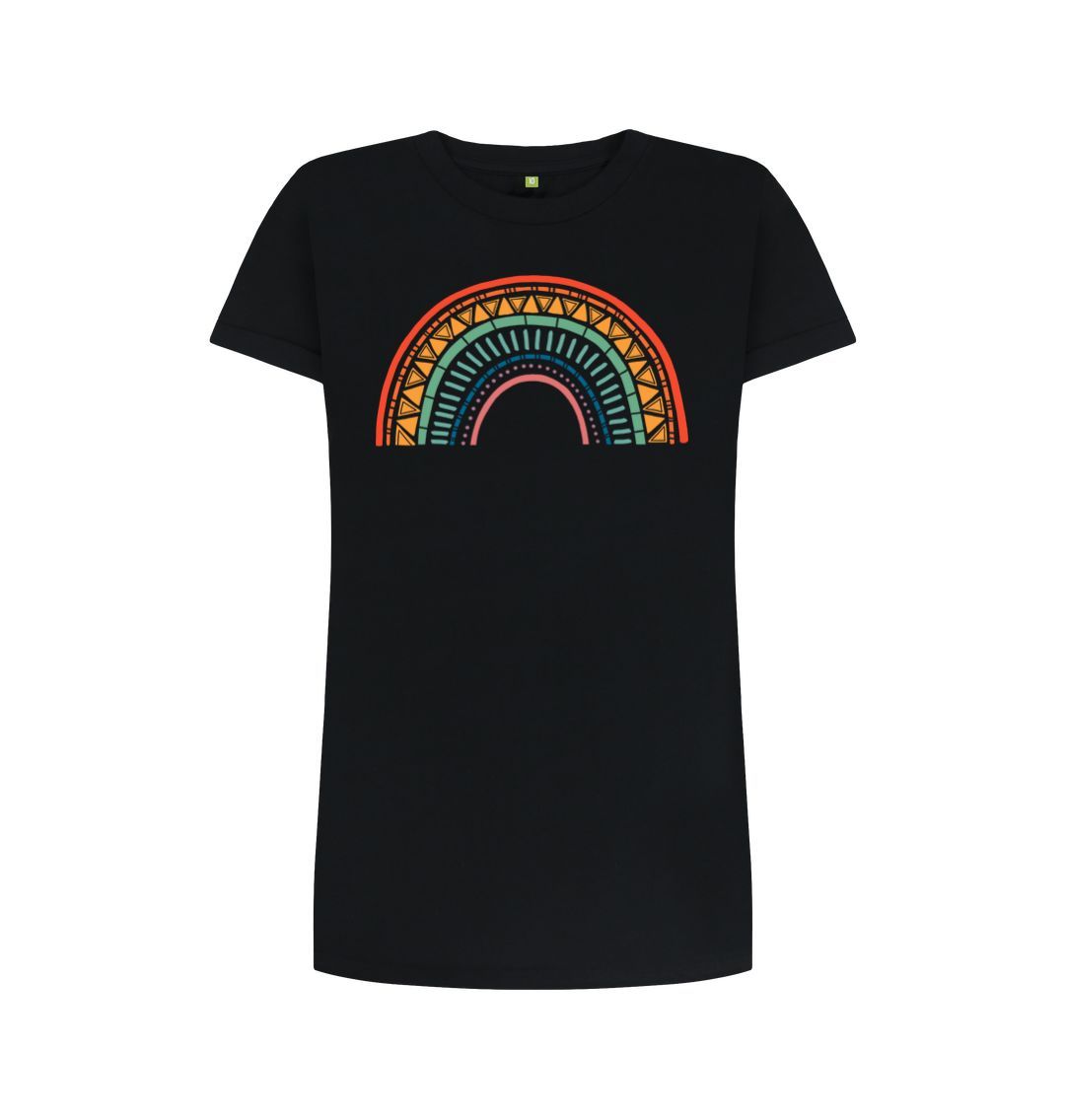 Black Patterned Rainbow Tee Dress