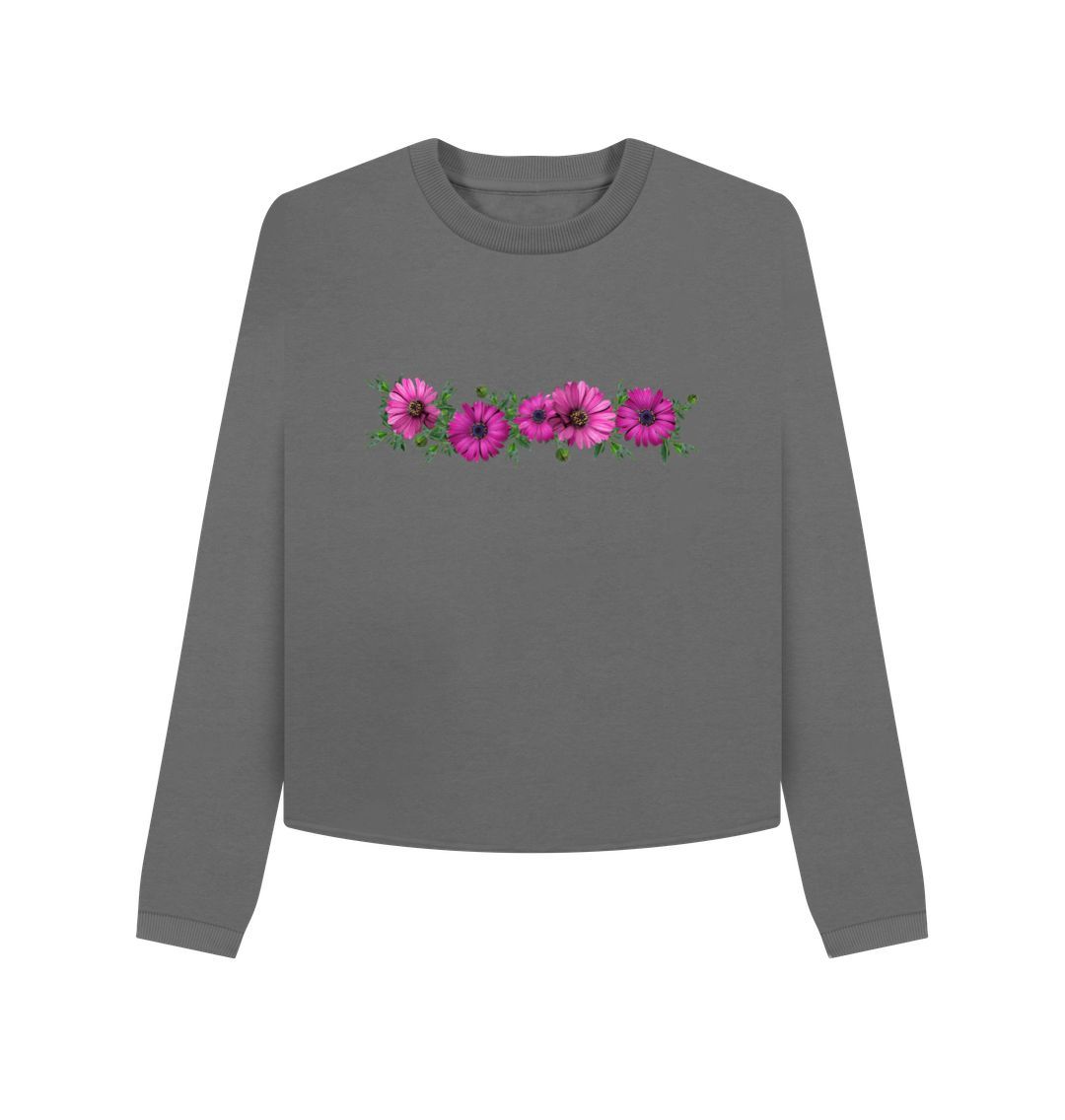 Slate Grey Pink Flowers Boxy Jumper