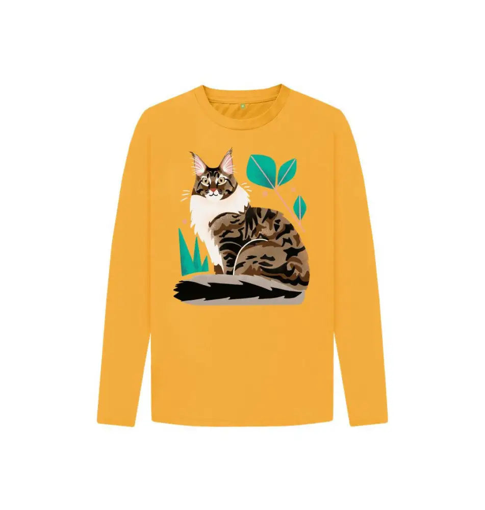 Brown cat wearing a comfortable long sleeve shirt, showcasing casual and stylish apparel for everyday wear.