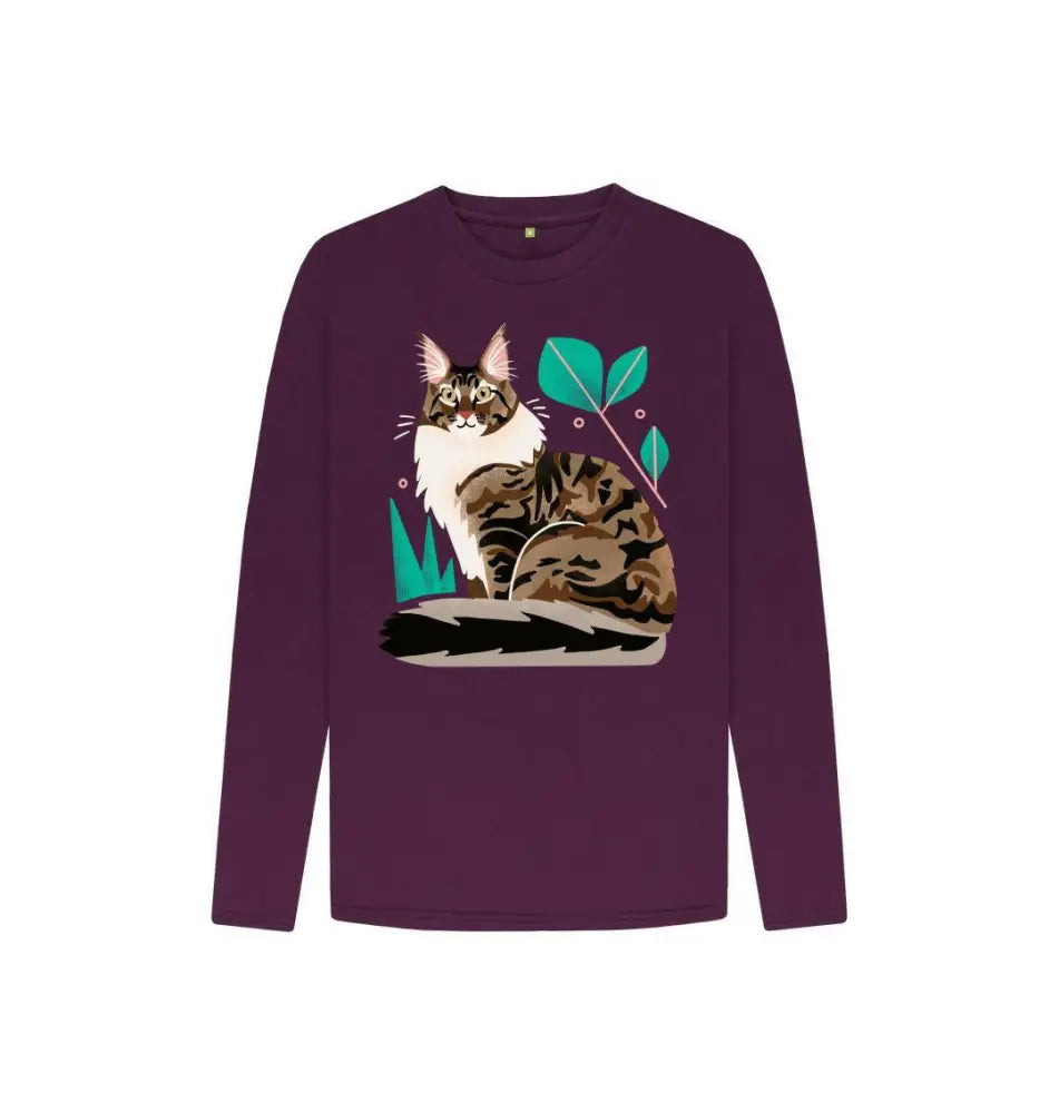 Brown cat wearing a comfortable long sleeve shirt, showcasing casual and stylish apparel for everyday wear.