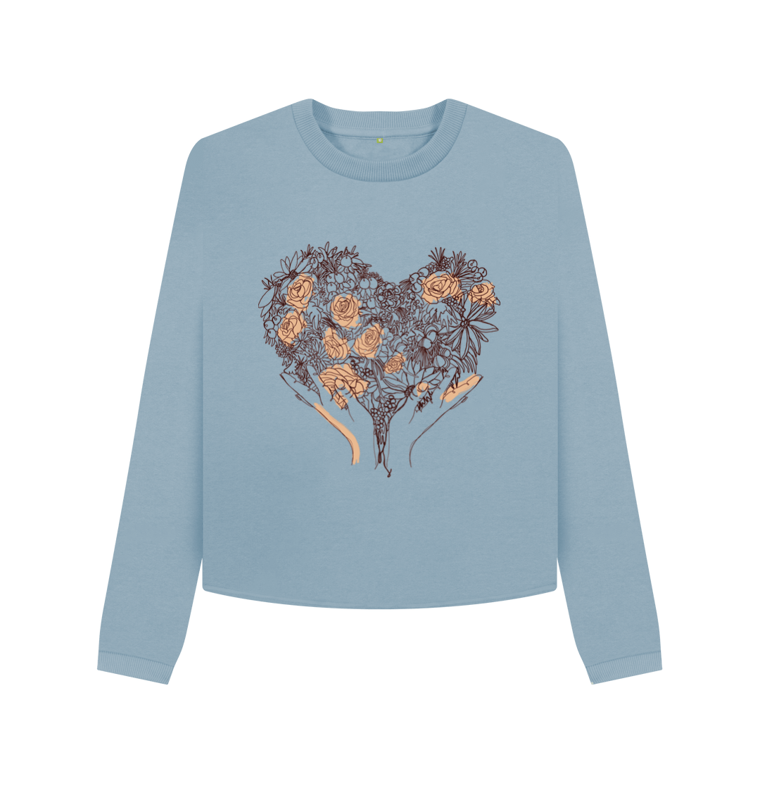 Stone Blue Printed Boxy Jumpers Front