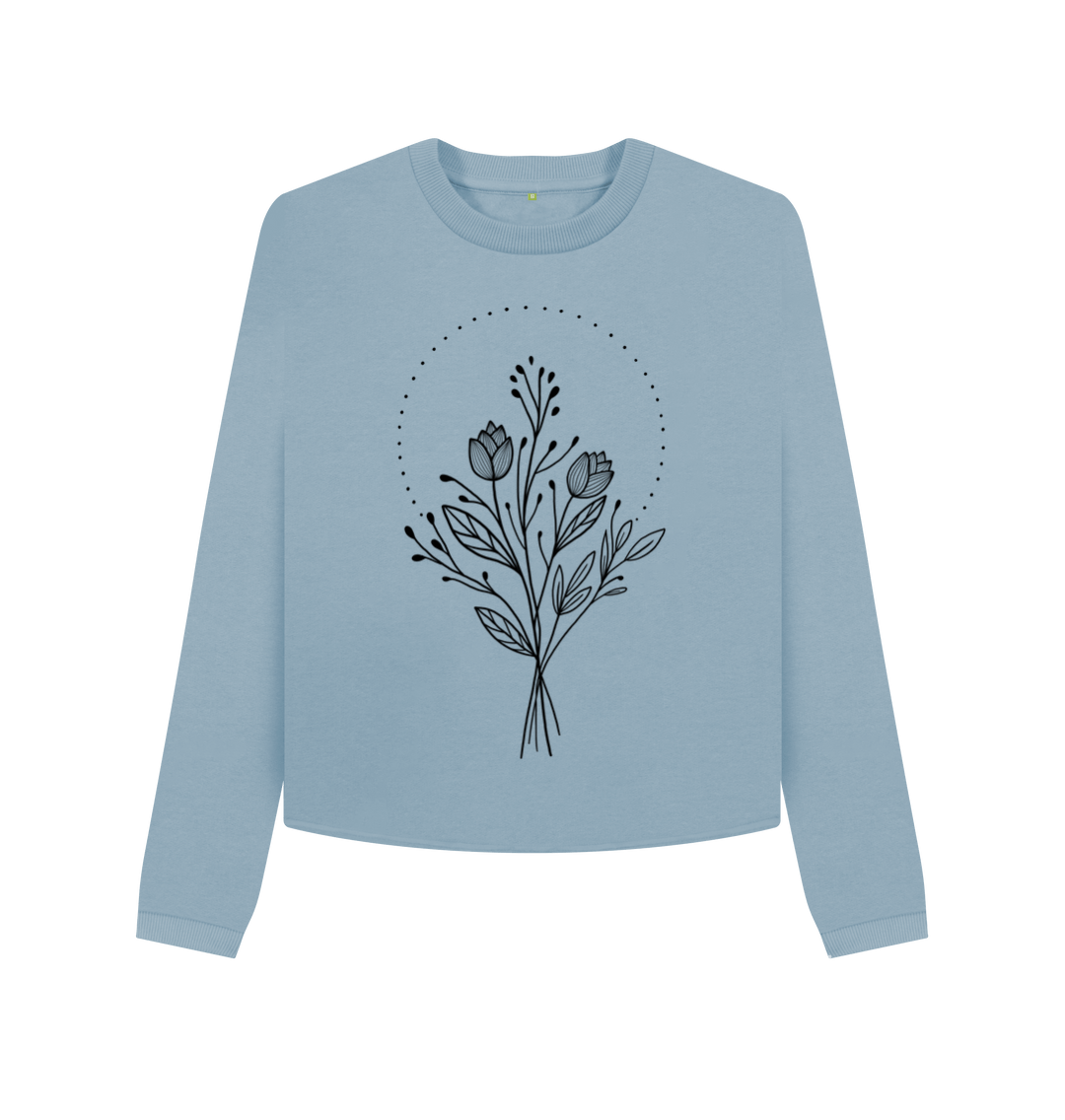 Stone Blue Printed Boxy Jumpers Front