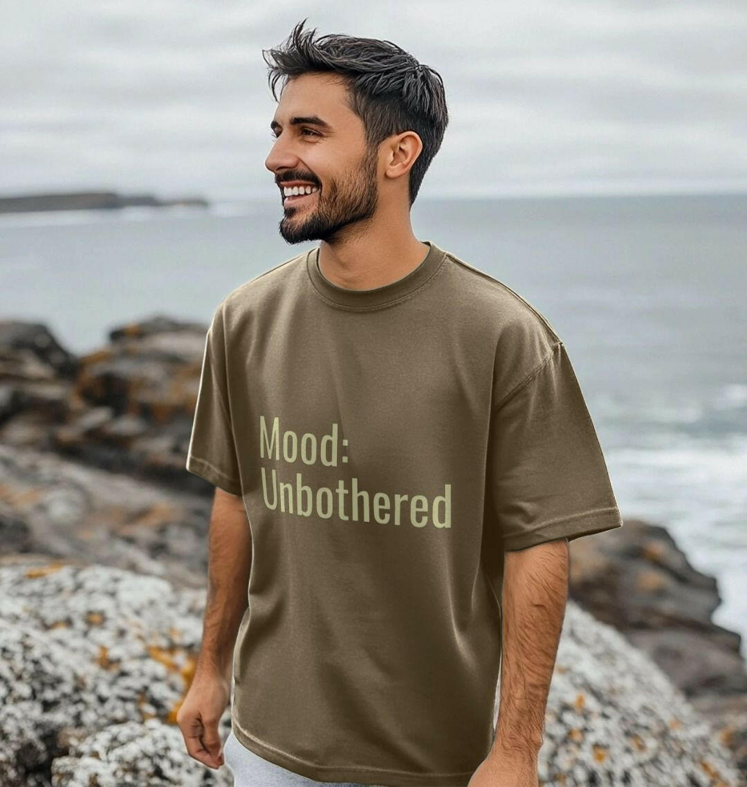 Unbothered oversized tee showcasing comfortable style and relaxed mood, perfect casual wear for everyday fashion