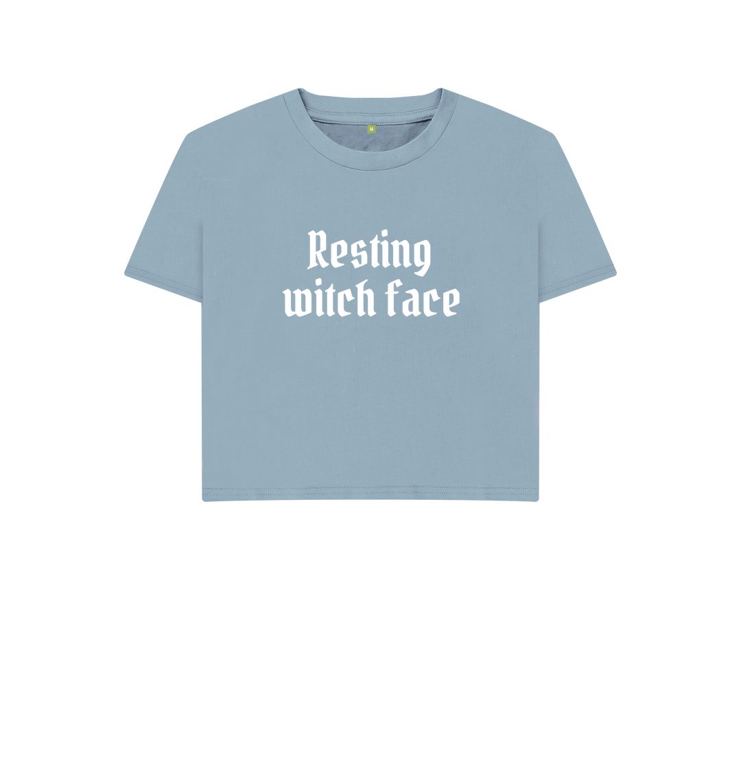 Stone Blue Resting Witch Face Boxy Tee