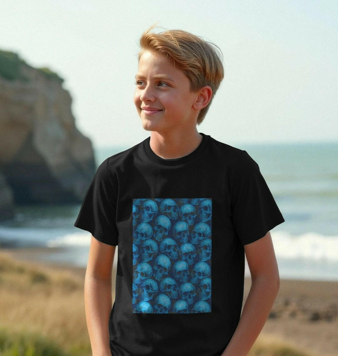 Blue Skulls Tee featuring stylish swagger design, perfect for fashion enthusiasts and trendsetters.