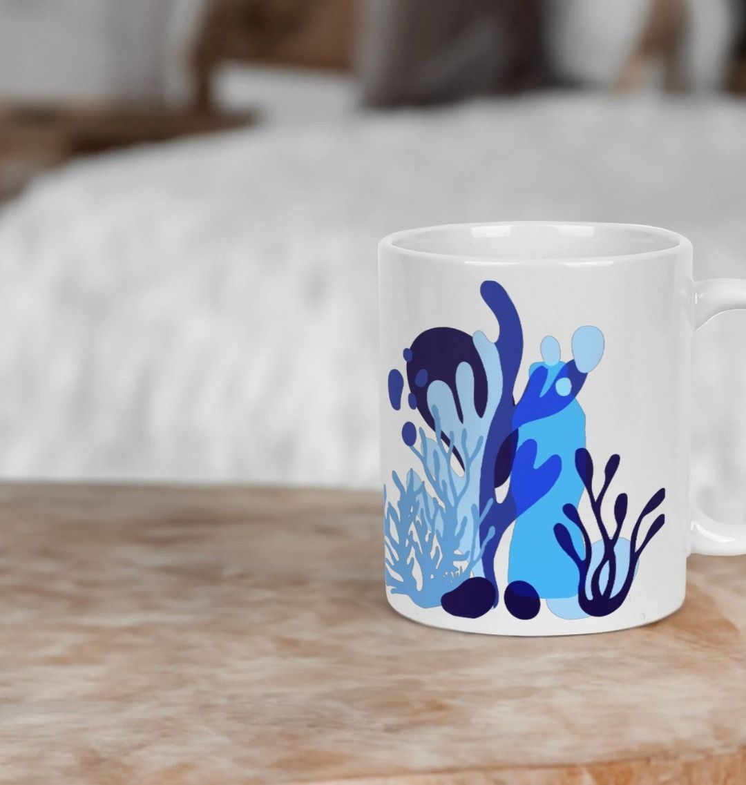 Blue Seaweed Ceramic Mug