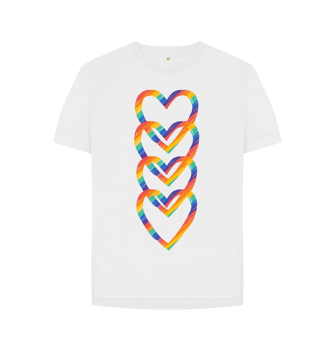 White Pride Hearts Relaxed Fit Tee