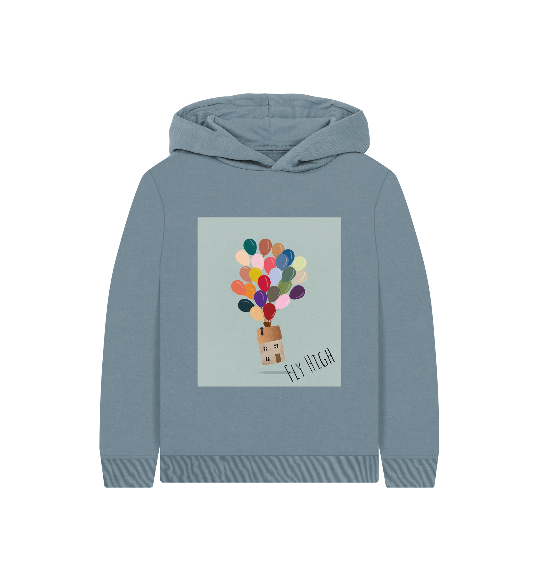 Stone Blue Printed Kids Hoodie Front