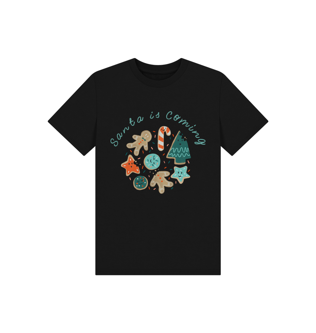 Black Gingerbread Man  And Santa Is Coming Tee