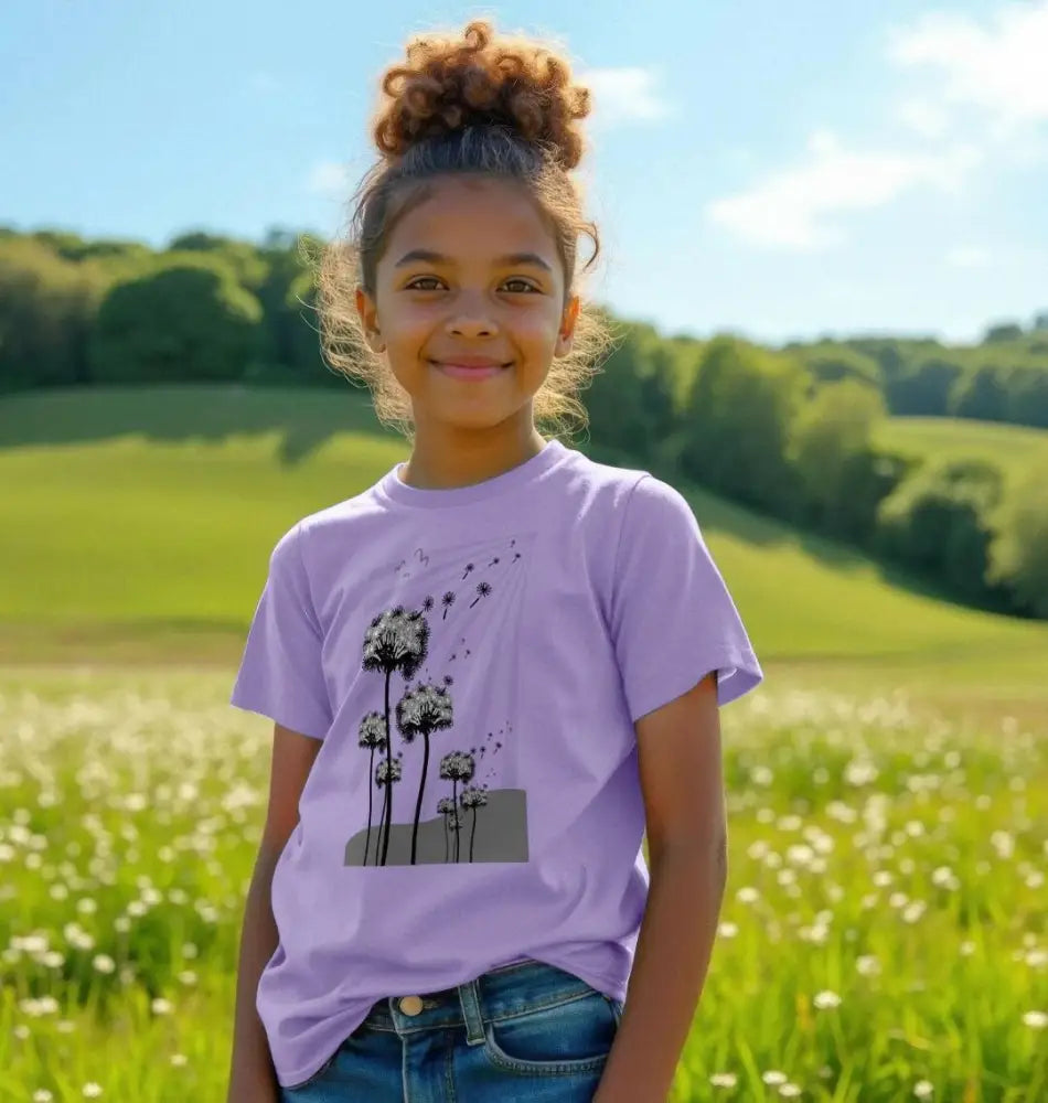 Kids wearing dandelion root t-shirt with nature-inspired design, perfect for children's wardrobe