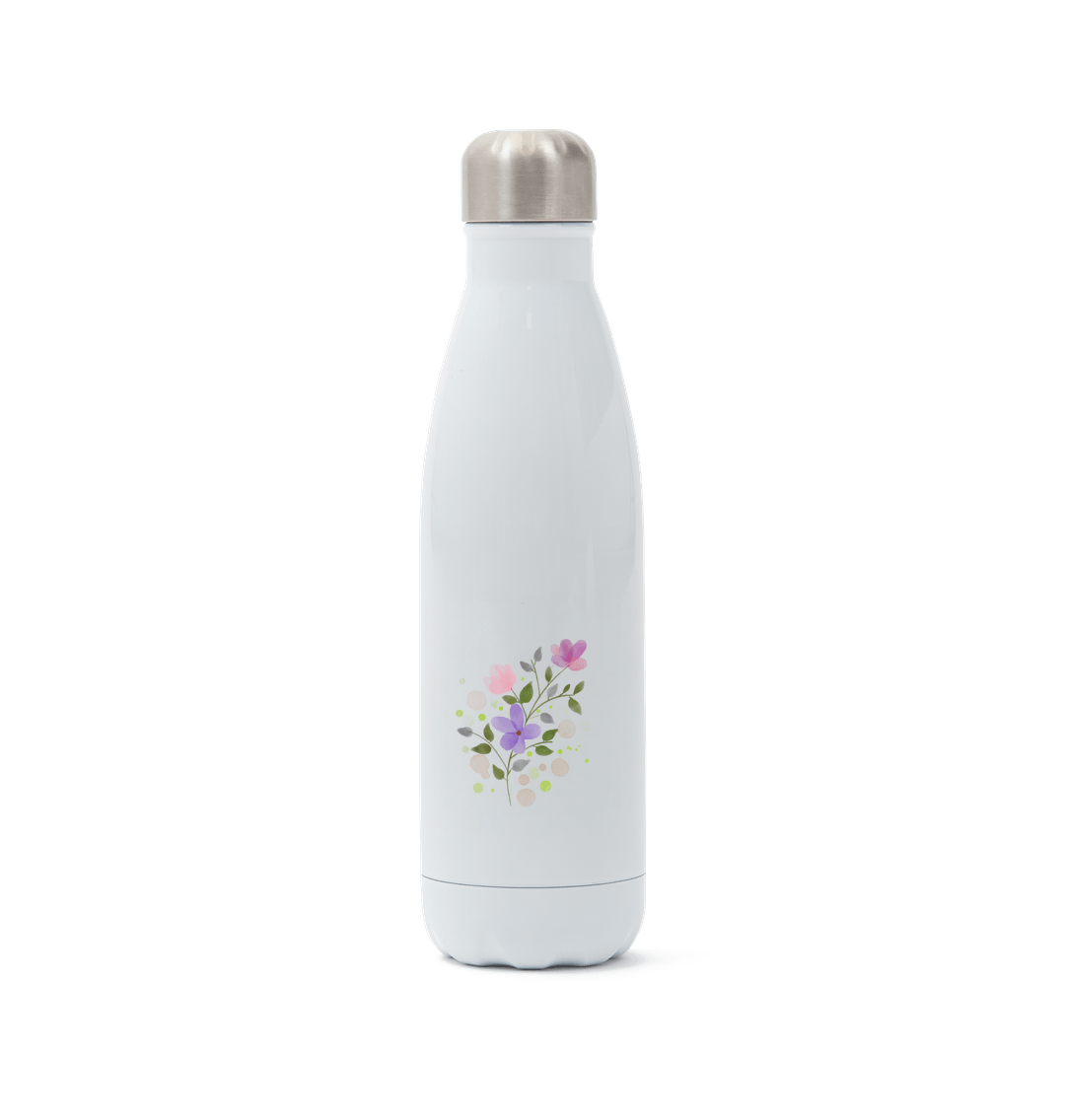 White Stainless Steel Pretty Flowers Water Bottle