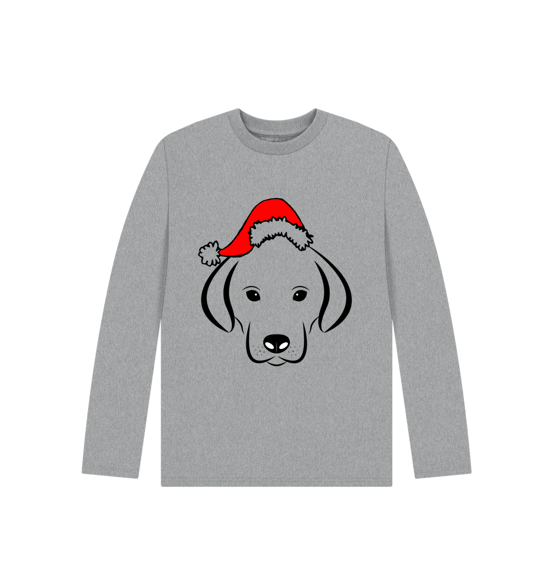 Athletic Grey Christmas Dog Santa Long Sleeve Tee