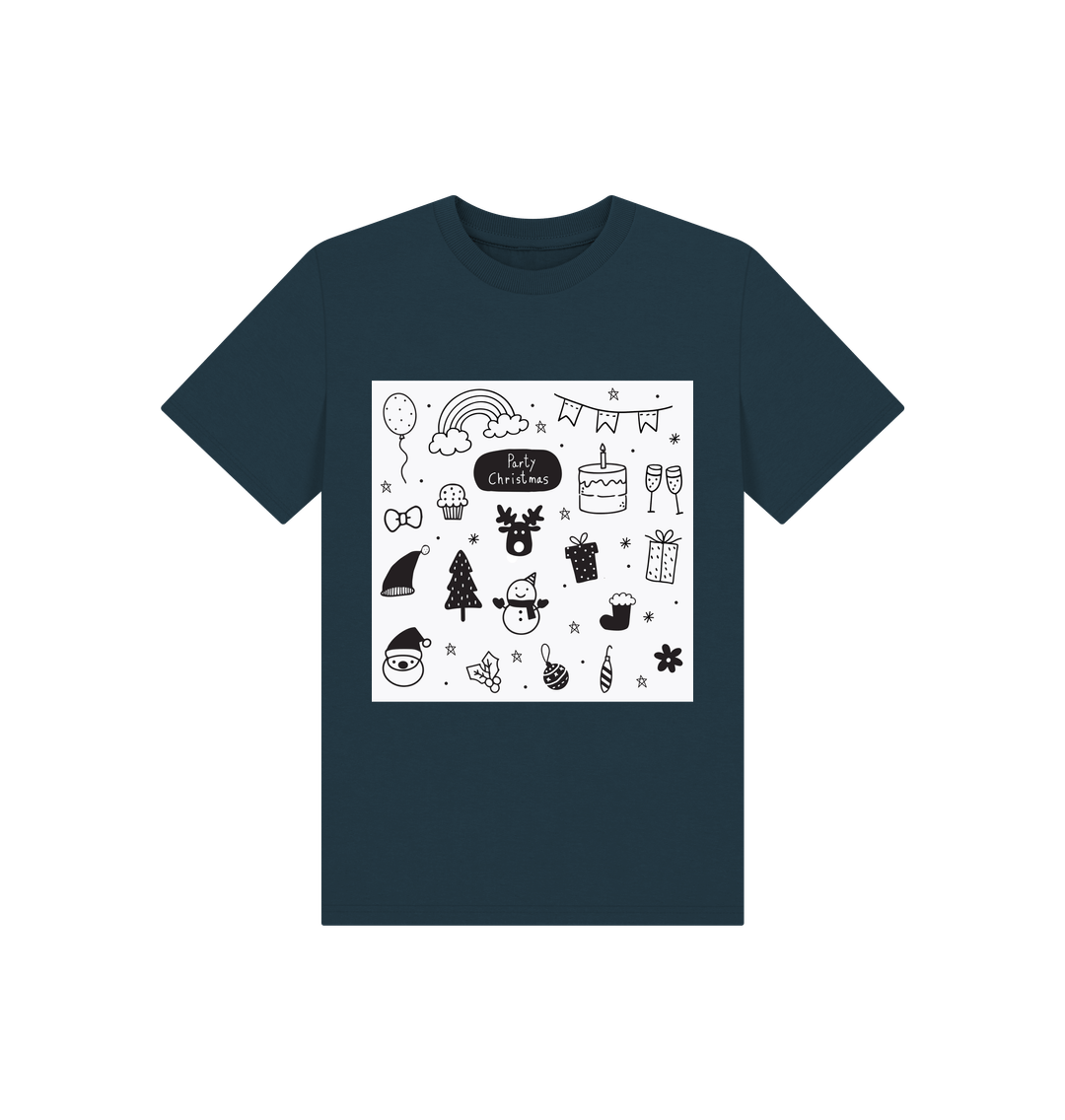 Denim Blue Christmas Doodles Tee