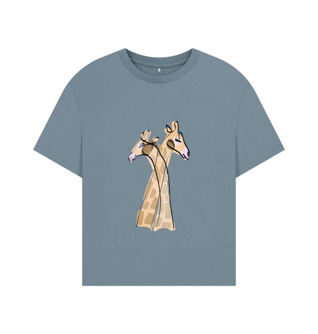 Stone Blue Giraffes Oversized Tee