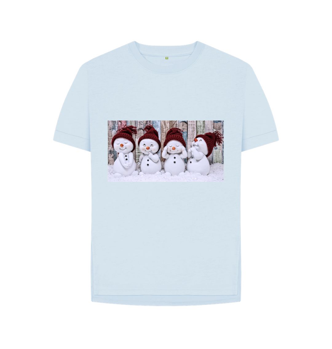 Sky Blue Cute Snowmen Relaxed Tee