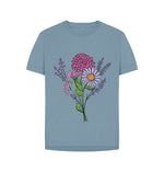 Stone Blue Beautiful Pink and Purple Flowers  Relaxed Tee