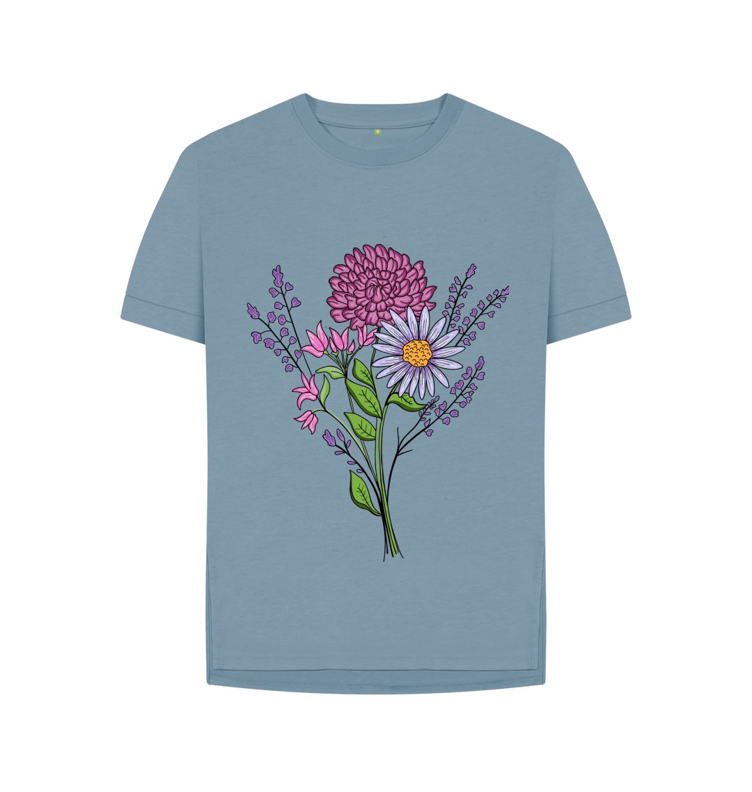 Stone Blue Beautiful Pink and Purple Flowers  Relaxed Tee