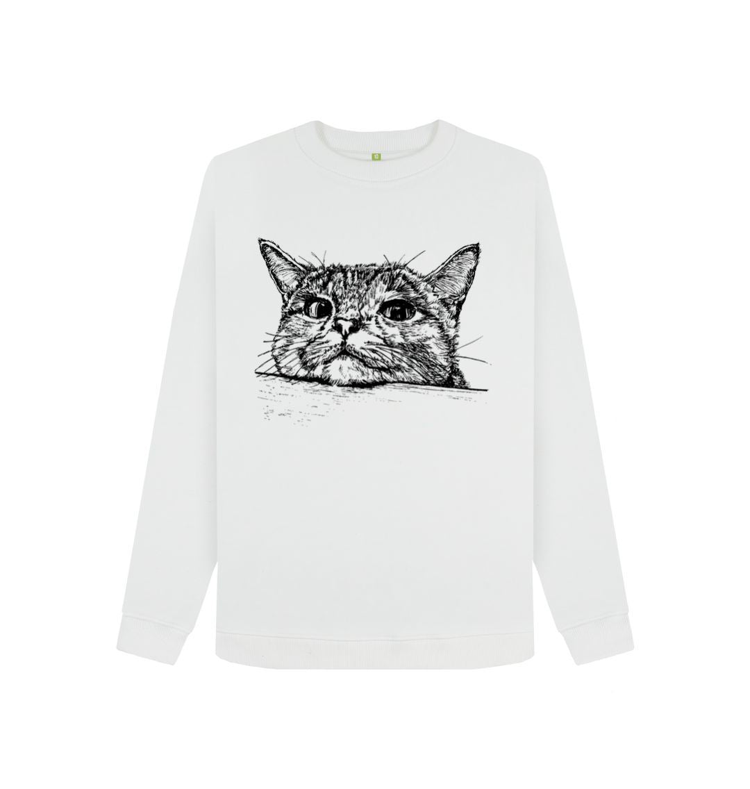 White Peeking Cat Crew Neck sweater