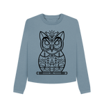 Stone Blue Printed Boxy Jumpers Front