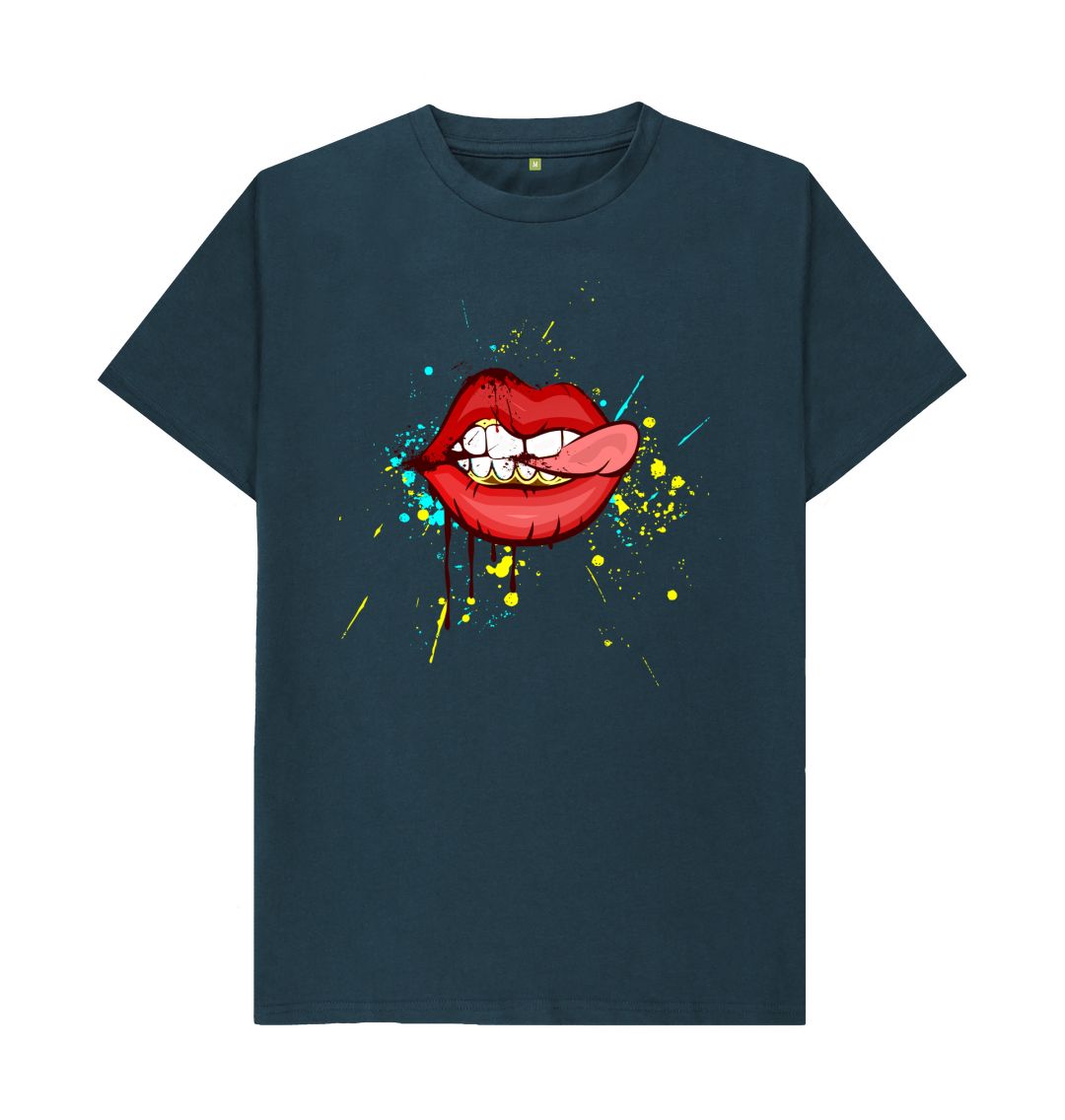 Denim Blue Red Cheeky Lips Tee