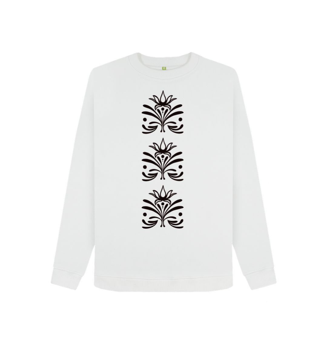 White Patterned Crew Neck Sweatshirt