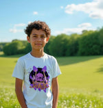 Organic cotton t-shirt featuring mushrooms and skulls design for a unique, eco-friendly fashion statement