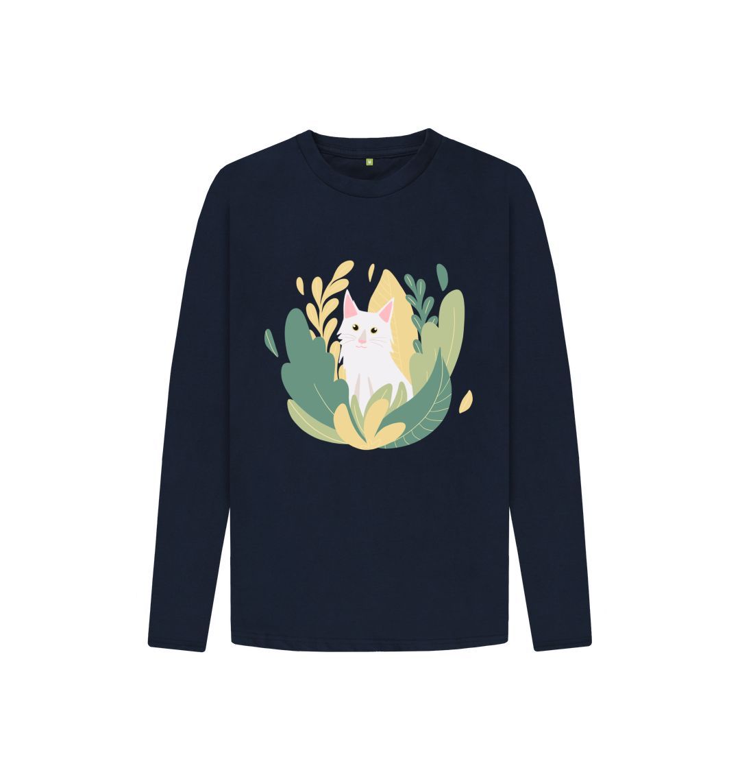 Navy Blue Cute Cat Long Sleeve Tee