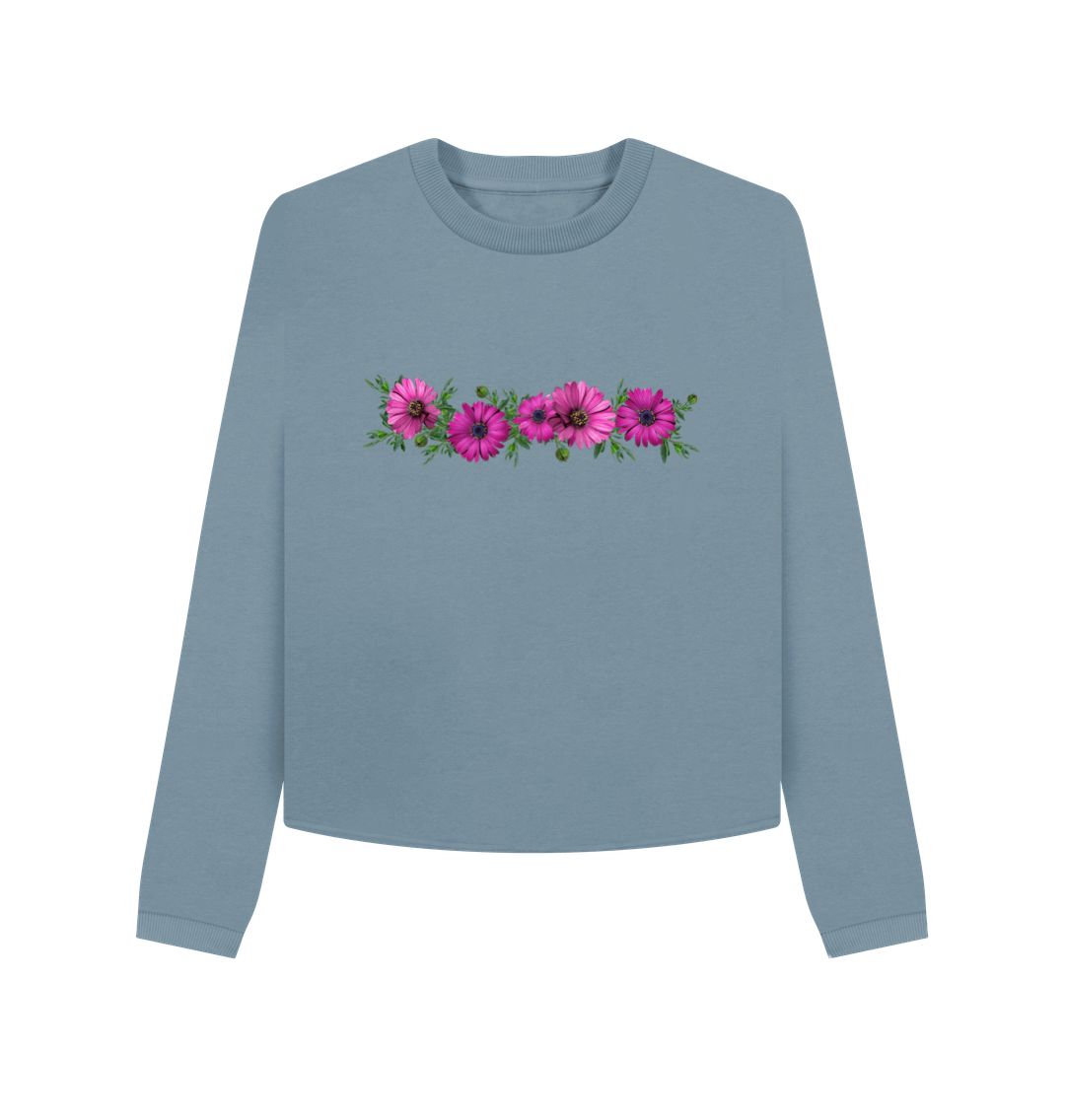 Stone Blue Pink Flowers Boxy Jumper