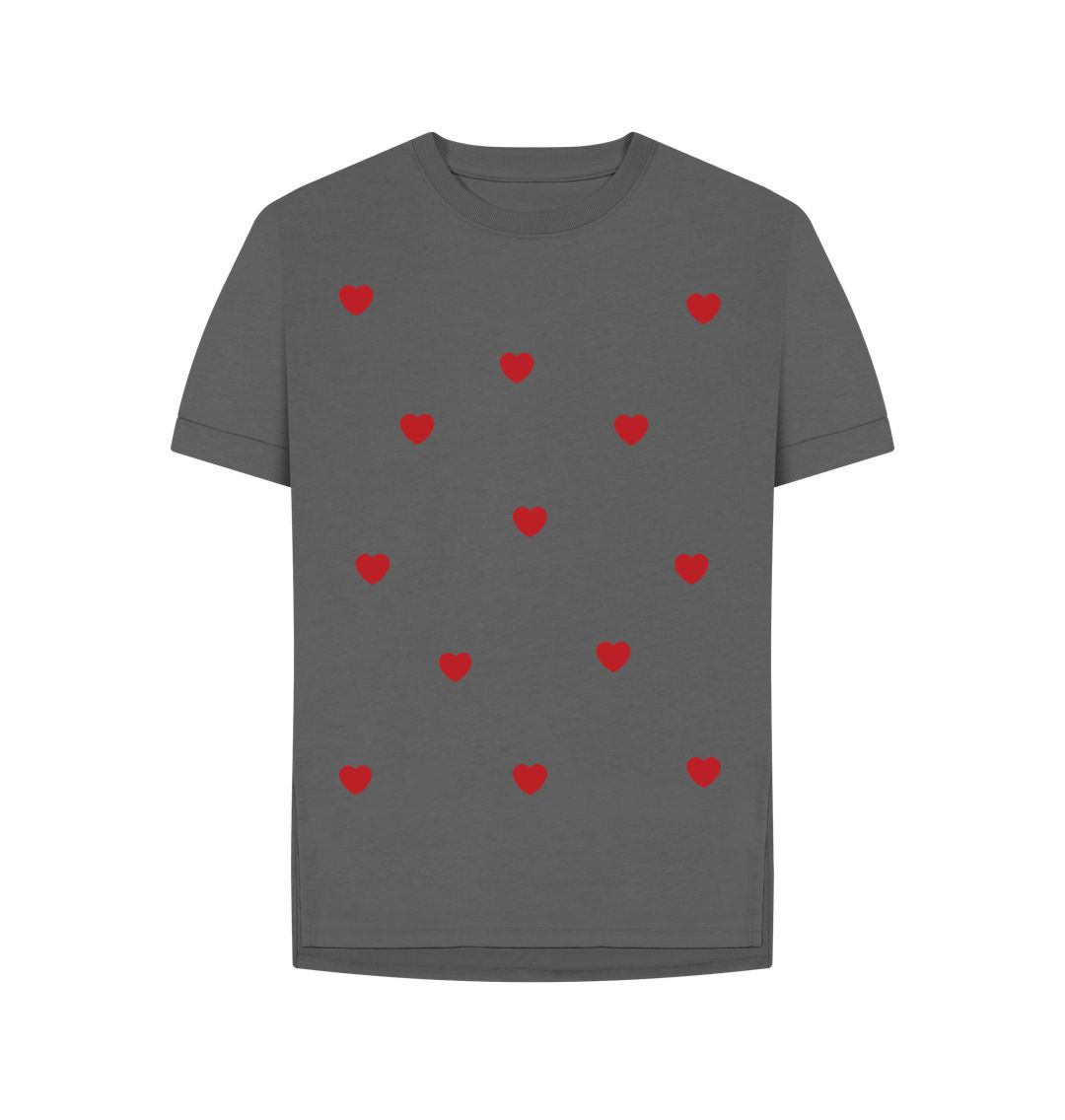 Slate Grey Red Hearts Relaxed Tee