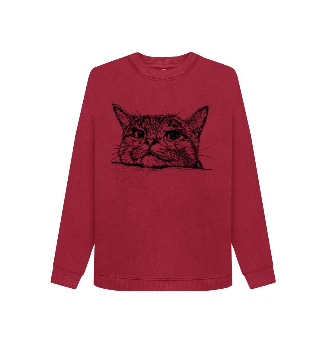 Cherry Peeking Cat Crew Neck sweater