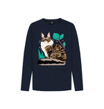 Navy Blue Brown Cat Long Sleeve Tee