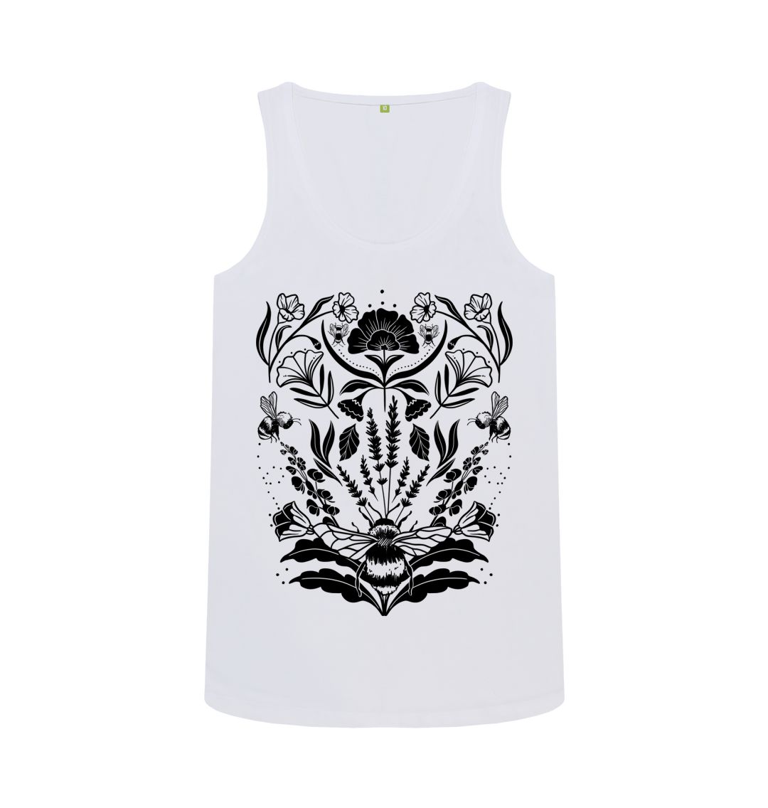 White Bee and Flowers Vest Top