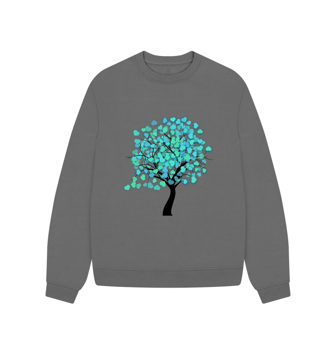 Slate Grey Love Tree Oversized Jumper