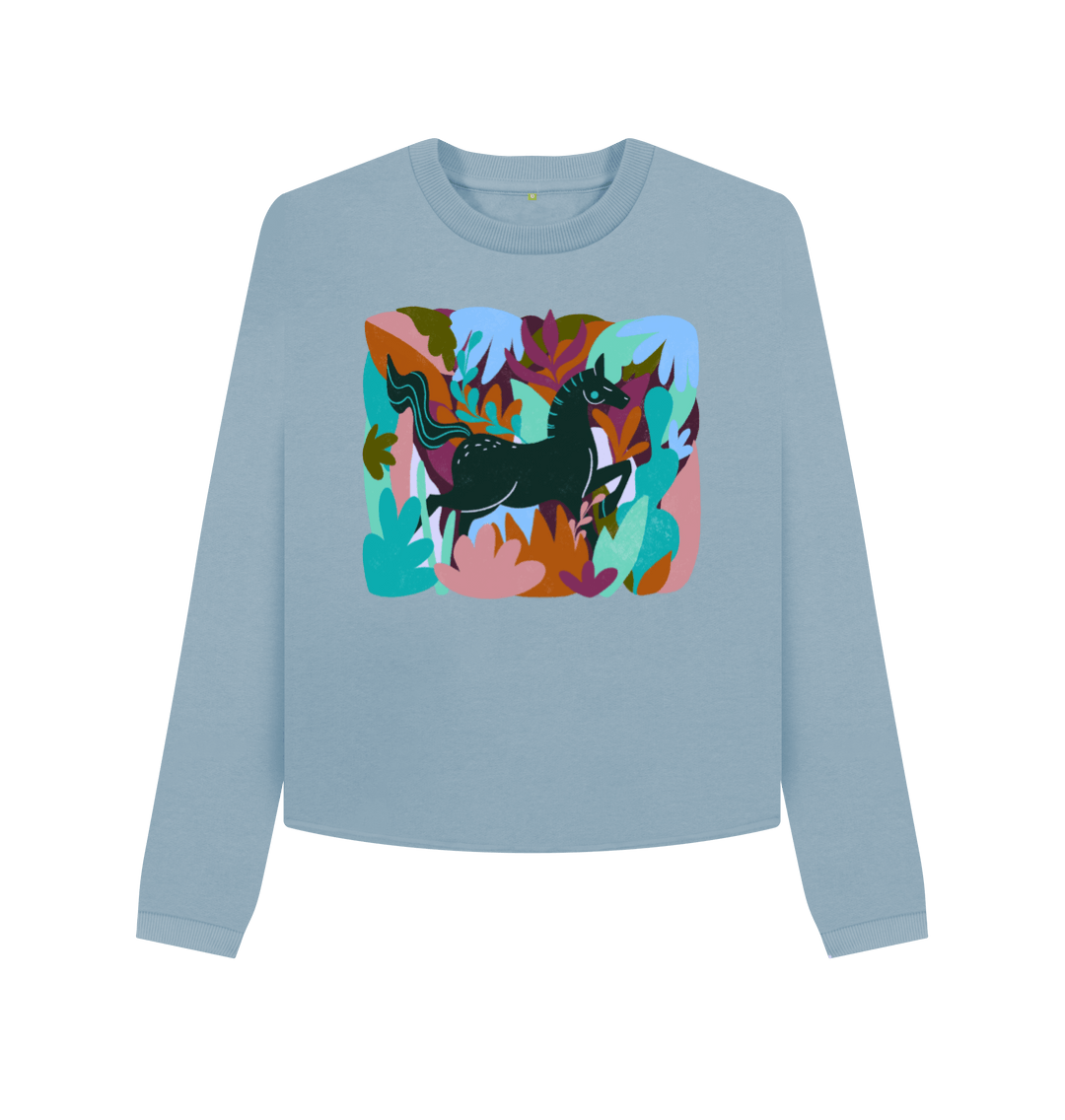 Stone Blue Printed Boxy Jumpers Front
