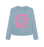Stone Blue Printed Boxy Jumpers Front