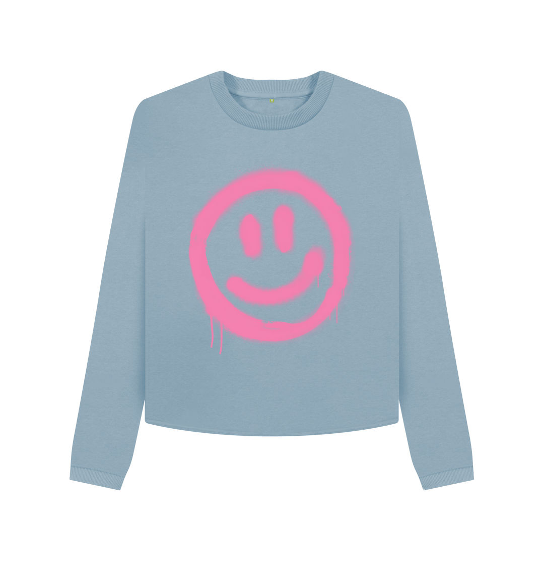 Stone Blue Printed Boxy Jumpers Front
