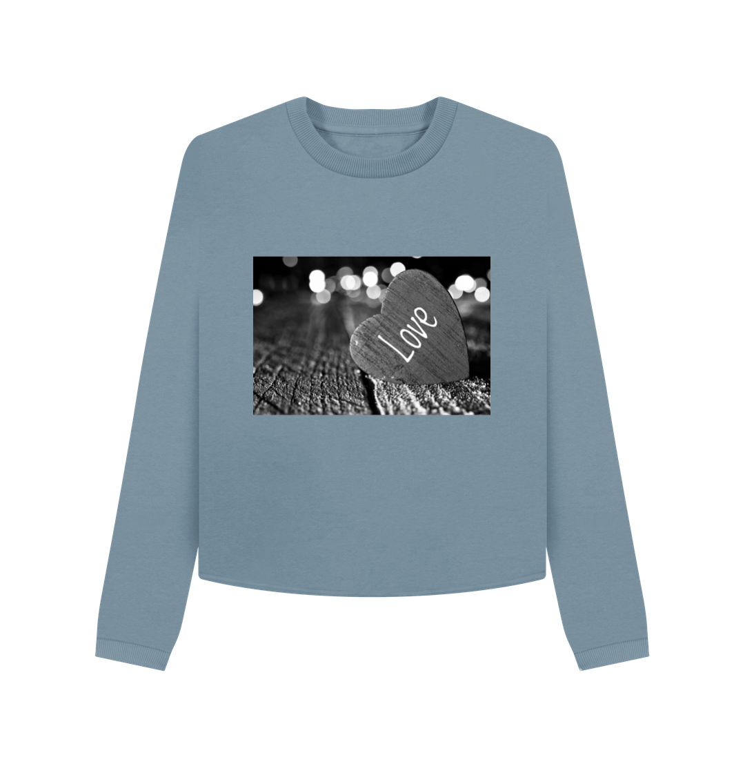 Stone Blue Printed Boxy Jumpers Front