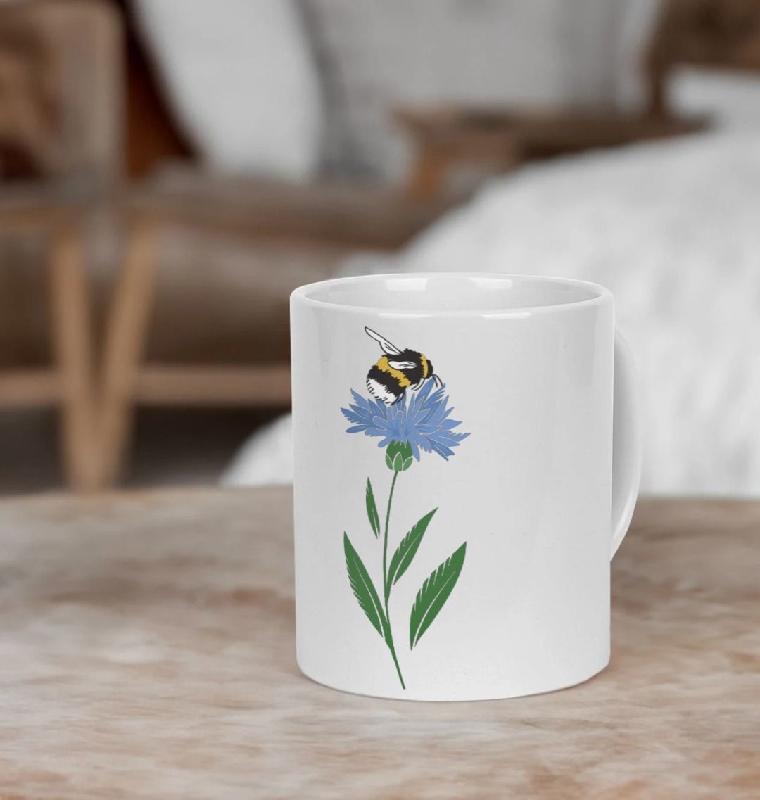 Bee On The Blue Flower Ceramic Mug