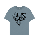 Stone Blue Heart Pattern Oversized Tee