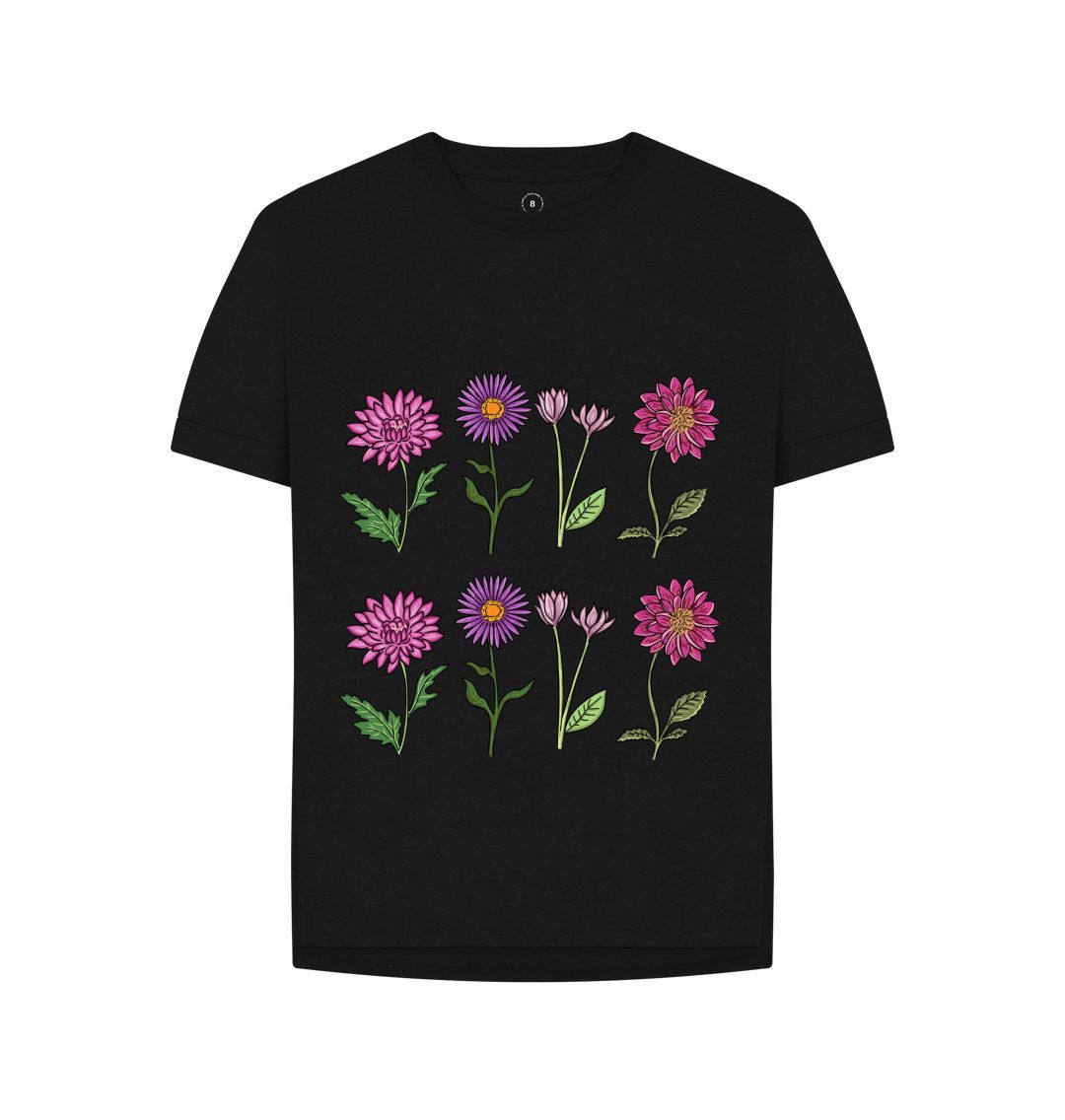 Black Wild Pink & Purple Flowers Remill Relaxed Tee