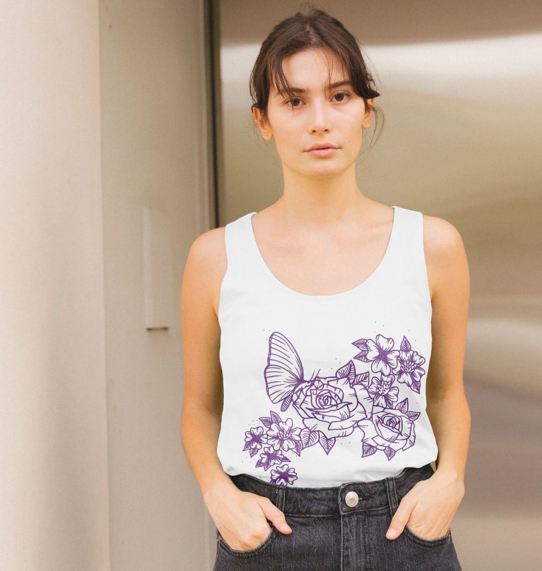 Roses And Butterfly Vest Top