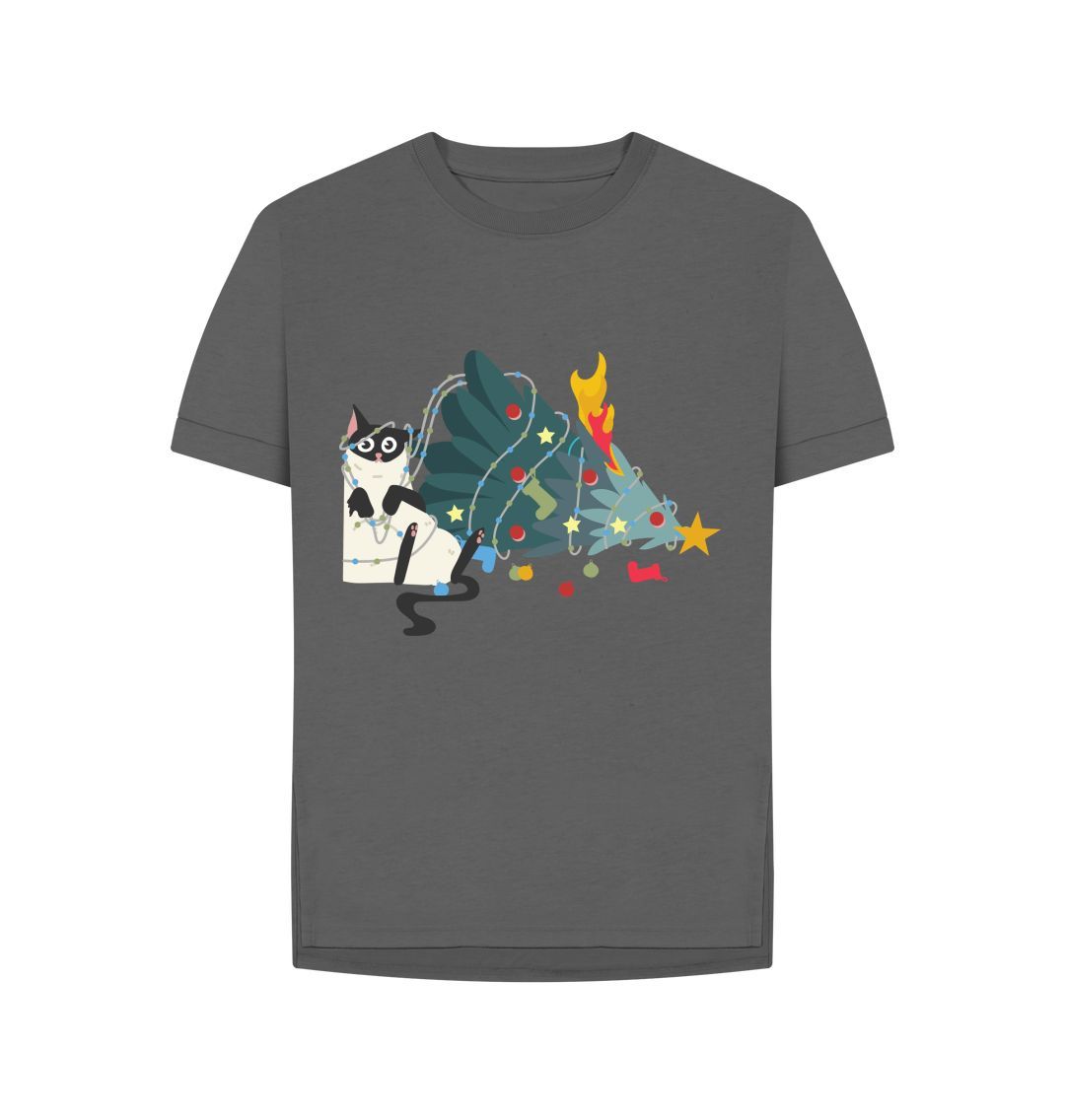 Slate Grey Cat And The Chrsitmas Tree Tee