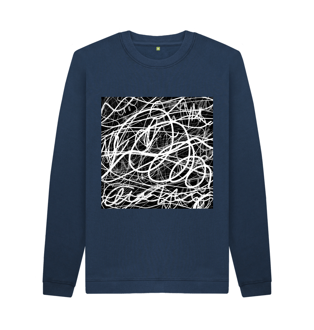 Navy Blue Printed Sweater Front