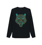 Black Wild Cat Tree Crew Neck Sweater