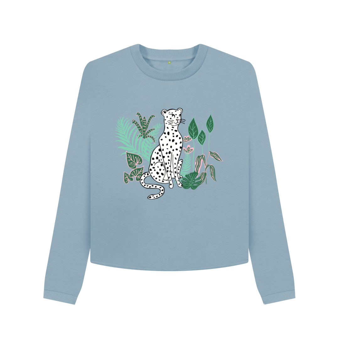 Stone Blue Printed Boxy Jumpers Front