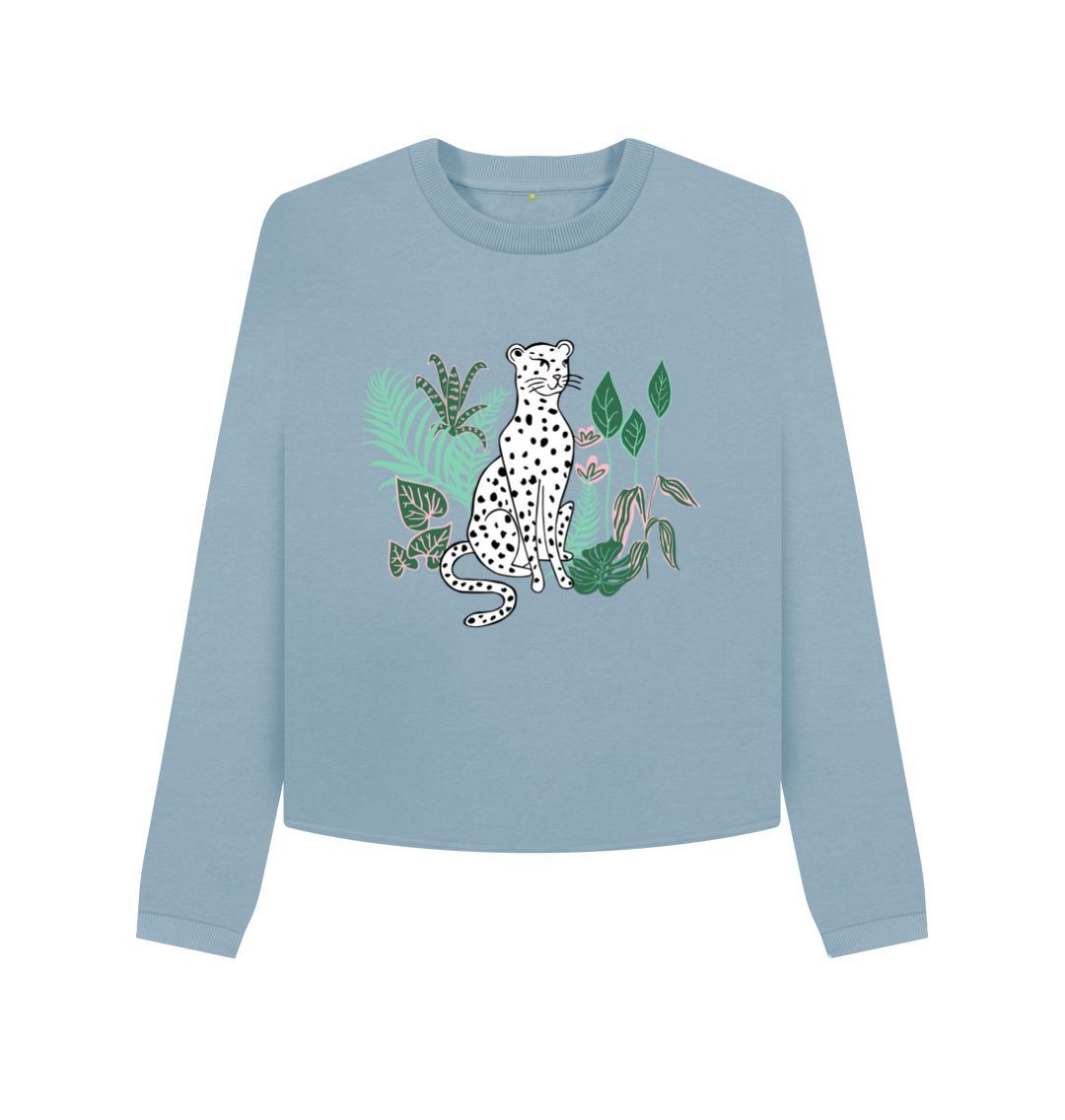 Stone Blue White Leopard Boxy Jumper