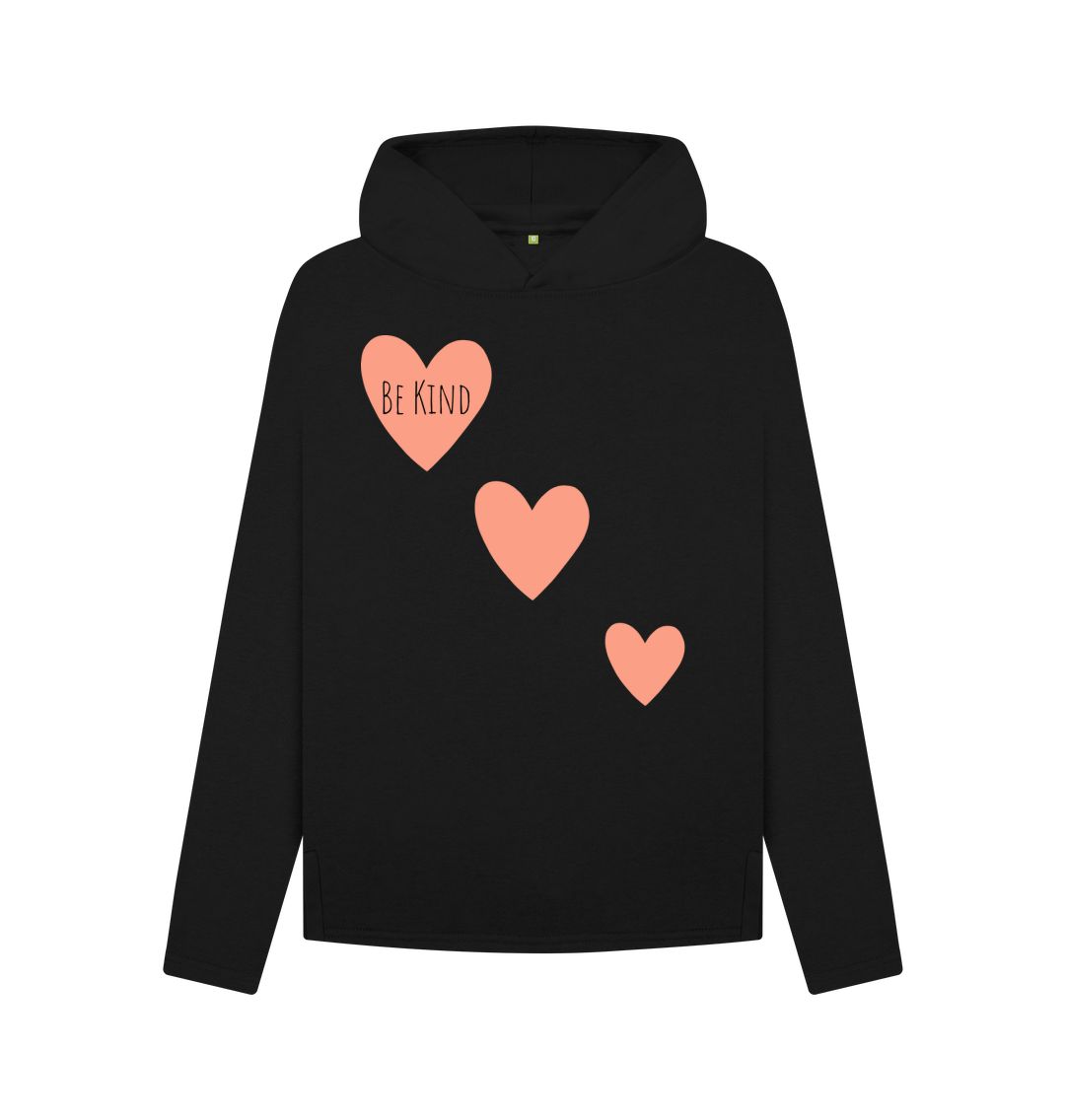 Black 3 Hearts Be Kind Relaxed Fit Hoodie