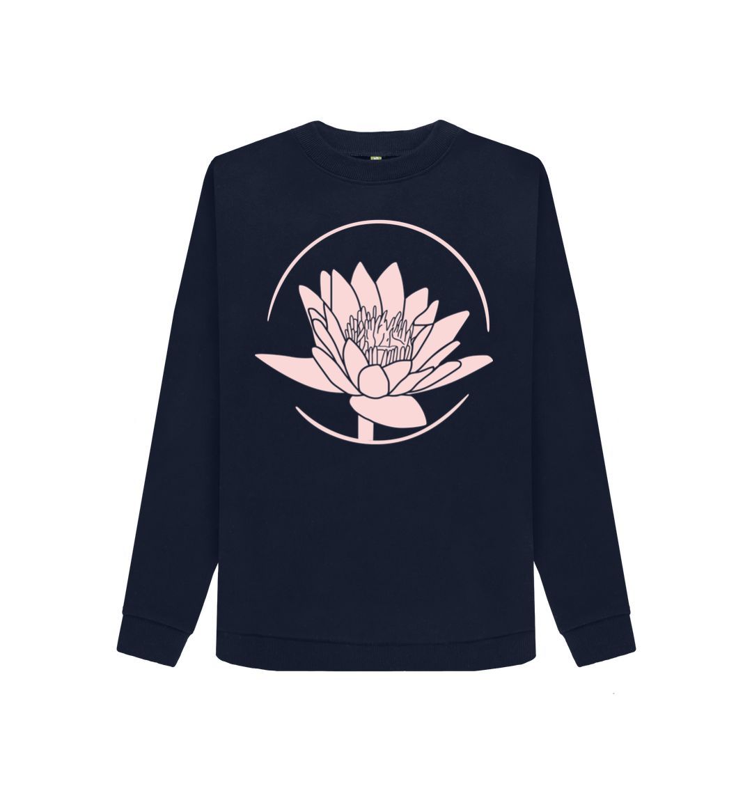 Navy Blue Lotus Crew Neck Sweatshirt